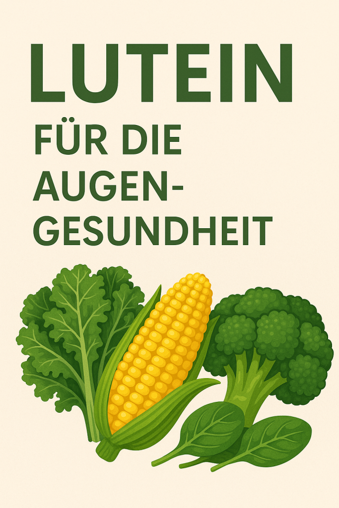 Lutein für die Augengesundheit- Illustration mit luetinreichen Gemüse wie Grünkohl, Brokkoli, Mais und Spinat.